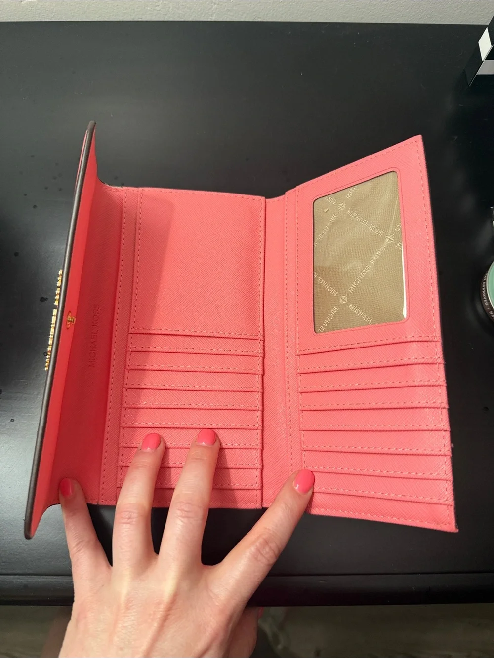 Michael Kors Coral Pink Saffiano Continental Wallet with Gold Logo